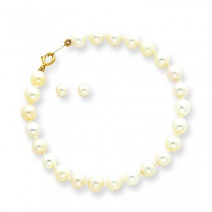 Baby Cultured Pearl Set Bracelet Screw back Earrings in 14k Yellow Gold