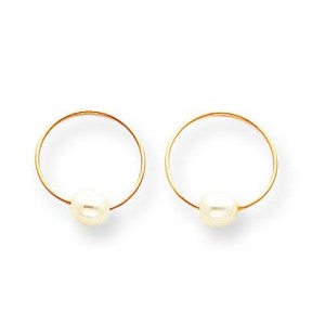 Endless Hoop With Cultured Pearl Earrings in 14k Yellow Gold