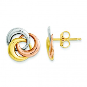 Tricolor Circle Post Earrings in 14k Tri-color Gold