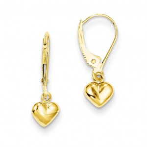 Puffed Heart Drop Earrings in 14k Yellow Gold