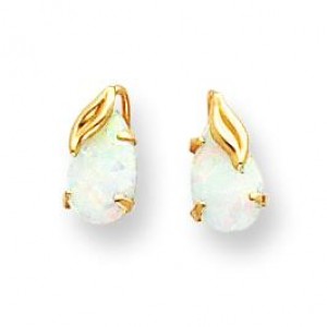 Opal W Leaf Post Earrings in 14k Yellow Gold
