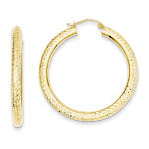 Diamond Cut Round Hoop Earrings in 14k Yellow Gold