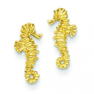 Mini Seahorse Post Earrings in 14k Yellow Gold