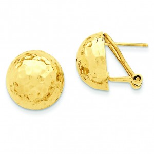Hammered Omega Back Post Earrings in 14k Yellow Gold