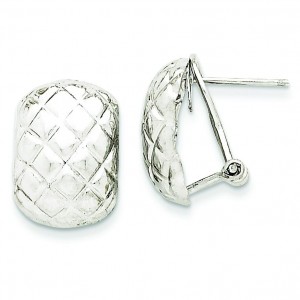Quilted Omega Back Post Earrings in 14k White Gold
