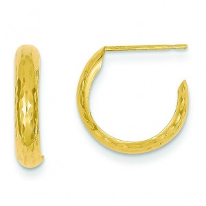 Diamond Cut J-Hoop Earrings in 14k Yellow Gold