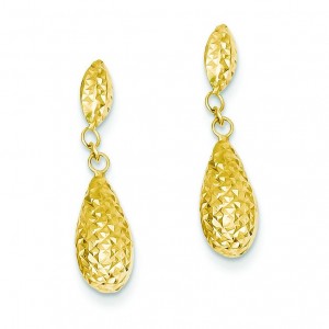 Diamond Cut Puff Teardrop Dangle Earrings in 14k Yellow Gold 
