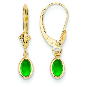 Emerald Leverback Earrings in 14k Yellow Gold