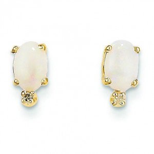 Diamond Opal Birthstone Earrings in 14k Yellow Gold (0.018 Ct. tw.)