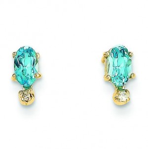 Diamond Blue Topaz Birthstone Earrings in 14k Yellow Gold (0.018 Ct. tw.)