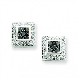 Black White Diamond Earrings in 14k White Gold