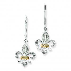 Rhodium Diamond Fleur De Lis Earrings in 14k White Gold