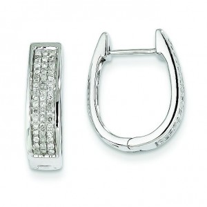 Diamond Medium Hinged Oval Hoop Earrings in 14k White Gold