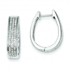 Diamond Large Hinged Oval Hoop Earrings in 14k White Gold