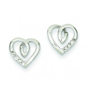 Heart Post Earrings in 14k White Gold