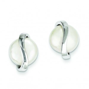 Coin Pearl Earrings in 14k White Gold