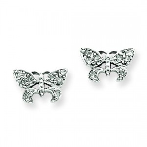 Diamond Butterfly Post Earrings in 14k White Gold