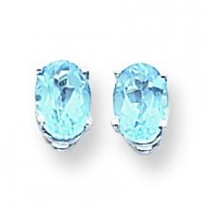 Oval Blue Topaz Earrings in 14k White Gold