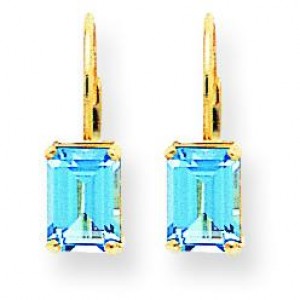 Emerald Cut Blue Topaz Earrings in 14k Yellow Gold
