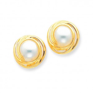 Mabe Cultured Pearl Earrings in 14k Yellow Gold