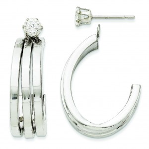 J Hoop With CZ Stud Earring Jackets in 14k White Gold