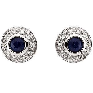 Blue Sapphire Diamond Earrings in 14k White Gold (0.1 Ct. tw.) (0.1 Ct. tw.)