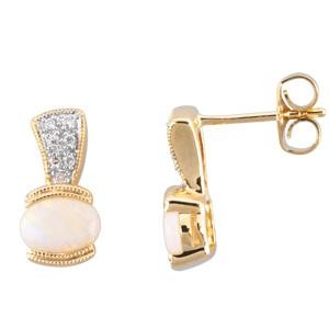 Opal Diamond Earrings in 14k Yellow Gold (0.07 Ct. tw.) (0.07 Ct. tw.)