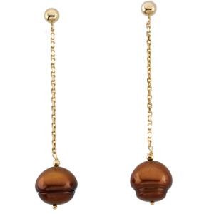 Dyed Chocolate Circle Pearl Earrings in 14k Yellow Gold