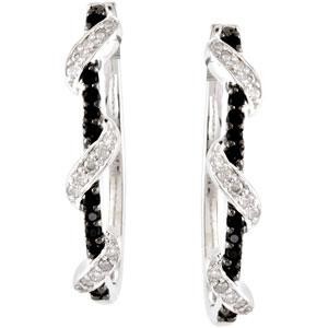 Black Spinel Diamond Hoop Earrings in Sterling Silver (0.2 Ct. tw.) (0.2 Ct. tw.)