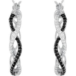 Black Spinel Diamond Hoop Earrings in Sterling Silver (0.2 Ct. tw.) (0.2 Ct. tw.)