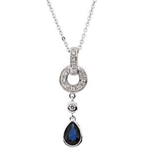 Blue Sapphire Diamond Necklace in 14k White Gold (0.08 Ct. tw.) (0.08 Ct. tw.)