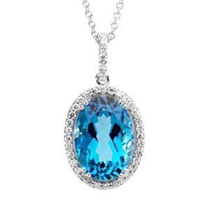 Swiss Blue Topaz Diamond Necklace in 14k White Gold (0.37 Ct. tw.) (0.37 Ct. tw.)