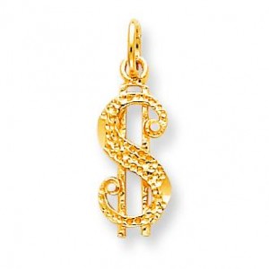 Antiqued Dollar Sign Charm in 10k Yellow Gold