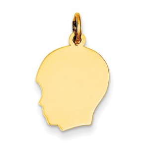 Plain Medium Facing Left Engrave able Boy Head Charm in 10k Yellow Gold