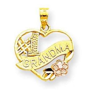 Two-Tone Number One Grandma Heart Charm in 10k Yellow Gold