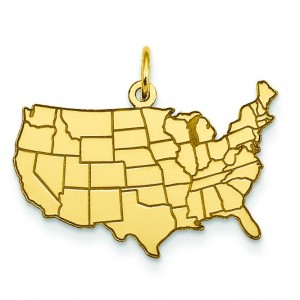 United States Map Charm in 14k Yellow Gold