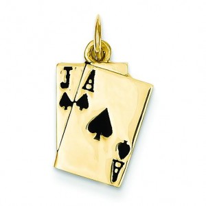 Blackjack Playing Cards Charm in 14k Yellow Gold