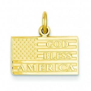 God Bless America Flag Charm in 14k Yellow Gold