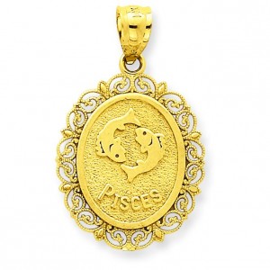 Pisces Zodiac Oval Pendant in 14k Yellow Gold