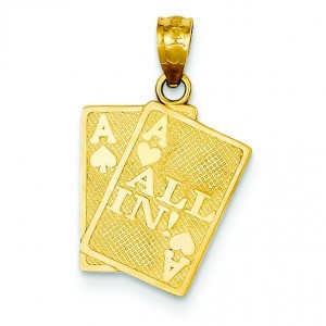 Ace Of Hearts Ace Of Spade All In Cards Pendant in 14k Yellow Gold