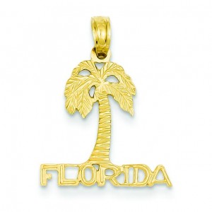 Florida Palm Tree Pendant in 14k Yellow Gold