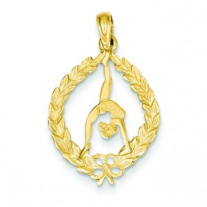 Framed Gymnast Pendant in 14k Yellow Gold