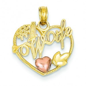 Number One Wife In Heart Pendant in 14k Yellow Gold