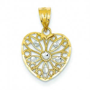 Diamond Cut Fancy Filigree Heart Pendant in 14k Yellow Gold