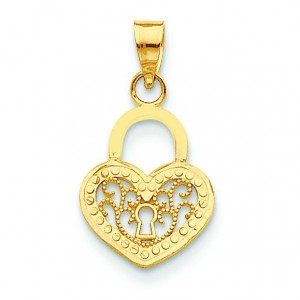 Filigree Heart Lock Pendant in 14k Yellow Gold