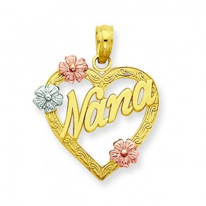Nana In Heart Flowers Pendant in 14k Tri-color Gold