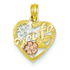 Wife In Heart Rose Pendant in 14k Two-tone Gold