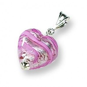 Rose Heart Murano Glass Pendant in Sterling Silver