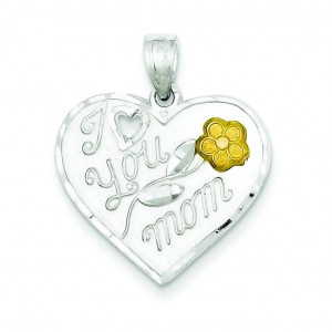 I Love You Mom Heart Charm in Sterling Silver