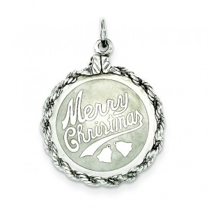 Merry Christmas Disc Charm in Sterling Silver